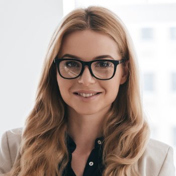 smiling businesswoman in glasses