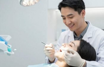 Dentist performing dental treatment