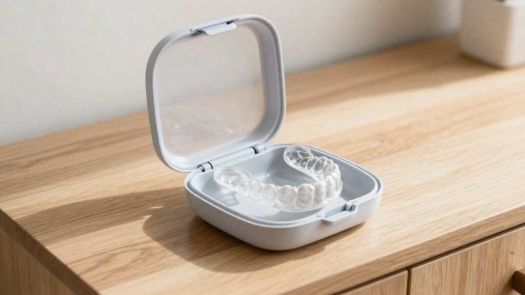 Clear aligners stored in protective case